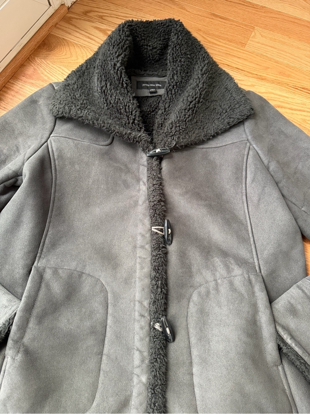 Jones New York Faux Shearling Jacket XL Brown Teddy Coat Minimal Luxe - Picture 2 of 12